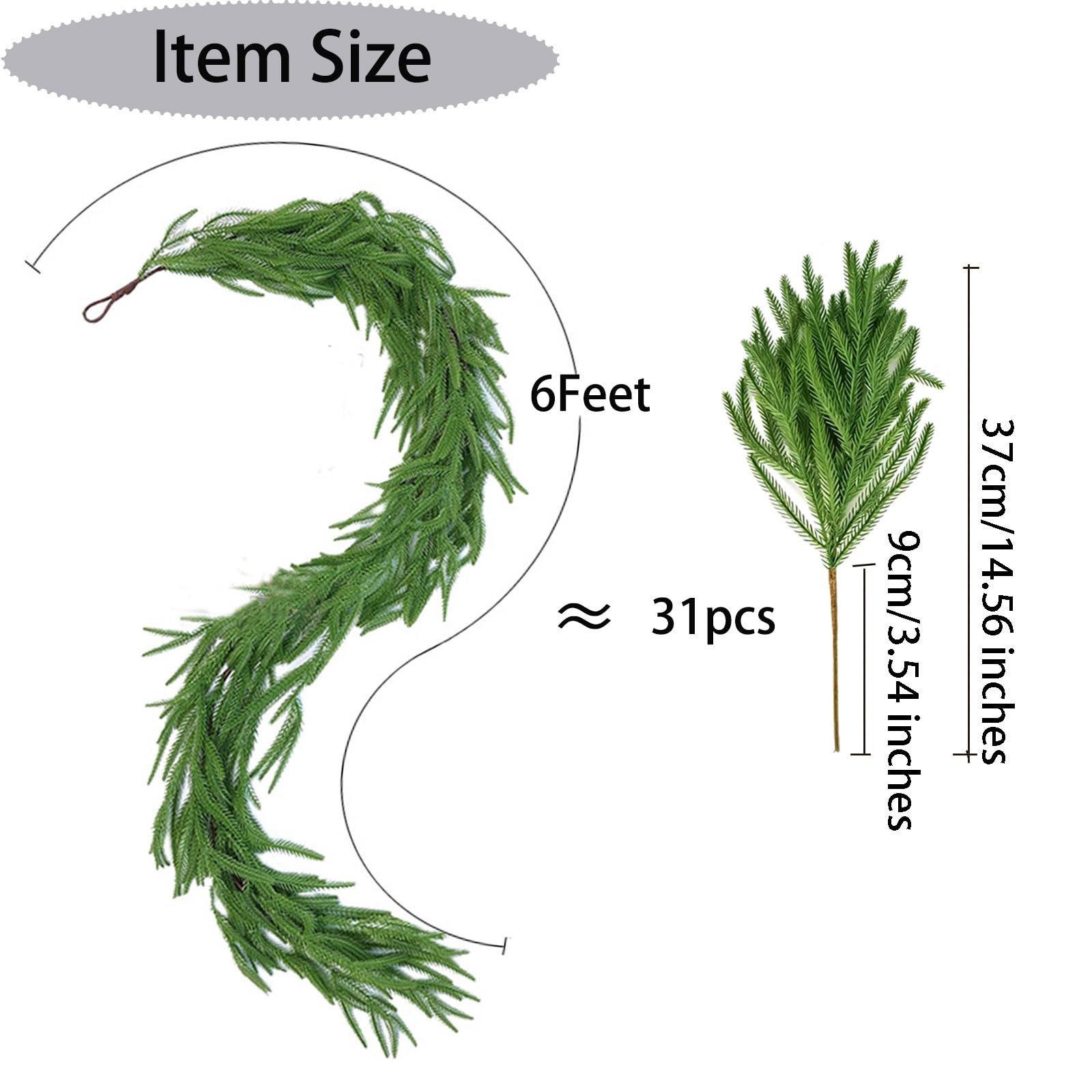 2 Pcs 6FT Artificial Norfolk Pine Garland - Faux Greenery Cedar Garlands with Soft Thickness for Mantle, Staircase, Table, Indoor Outdoor Christmas Home Decorations