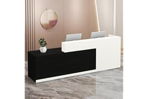 LSZMXI Modern Reception Desk with Storage Drawers and Open Shelves, 47-95 Inch Front Counter Table for Office, Salon, Lobby, Retail Store, or Home Workspace