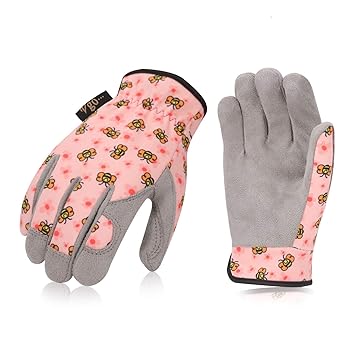 Vgo Kinder 5-6 J.A, Kinderarbeits- und Gartenhandschuhe, weiche Palmen (1 Paar, Kid-M, Rosa, KID-MF7362)