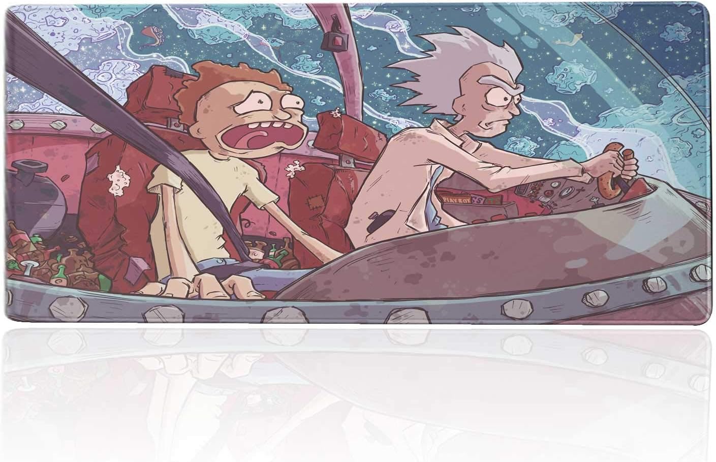 Professional Gaming Mouse Pad Anime Rick_Morty Spaceship Art,Custom Design Stitched Edges Waterproof Non-Slip Rubber Base Mousepad,Laptop Desk Pad Mat,Great for Laptop, Computer & PC 23.6x11.8 inch