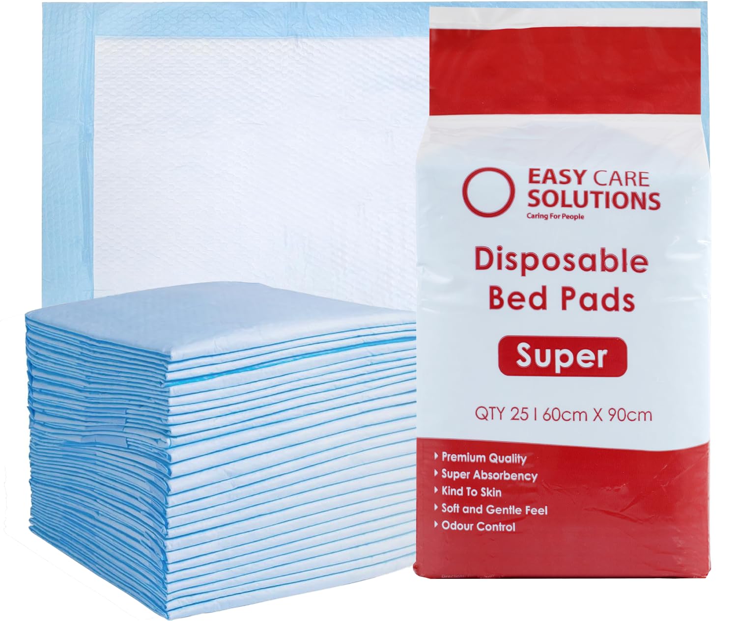 25 x Easy Care Solutions 60 x 90 cm Super | Premium Disposable Incontinence Bed Pads | High Absorbency Underpads, Bed Mats, Mattress Protectors, Incontinence Pads | Pack of 25