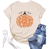 Fall Shirts Women Funny Halloween Leopard Pumpkin Tshirt Thanksgiving Tee Thankful Autumn Casual Short Sleeve Top