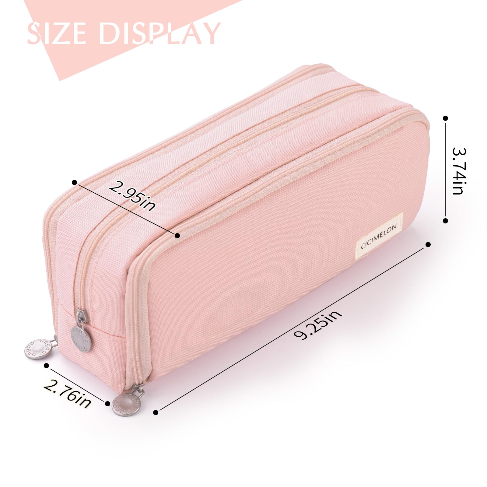 CICIMELON Large Capacity Pencil Case 3 Compartment Pouch Pen Bag for School Teen Girl Boy Men Women (Pink)