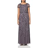 Adrianna Papell Women's Blouson Beaded Long Dress | Formal Beaded Dress with Bloused Bodice & Floral Embellishments