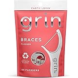 GRIN Braces Flosser, Floss Picks Designed for Braces, 60 Count, Dental Flossers, Recycled Plastic, Ortho Approved, Premium Th