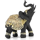 TRANSGOOD Lucky Elephant Statue - Feng Shui Decor, 5.5 Inch Small Home Decoration (Black)
