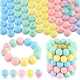 ASTARON 100 Pcs 15mm Silicone Beads for Keychain Making, Yellow Green Blue Pink Silicone Bulk Round Beads for Bracelets Pens Crafts