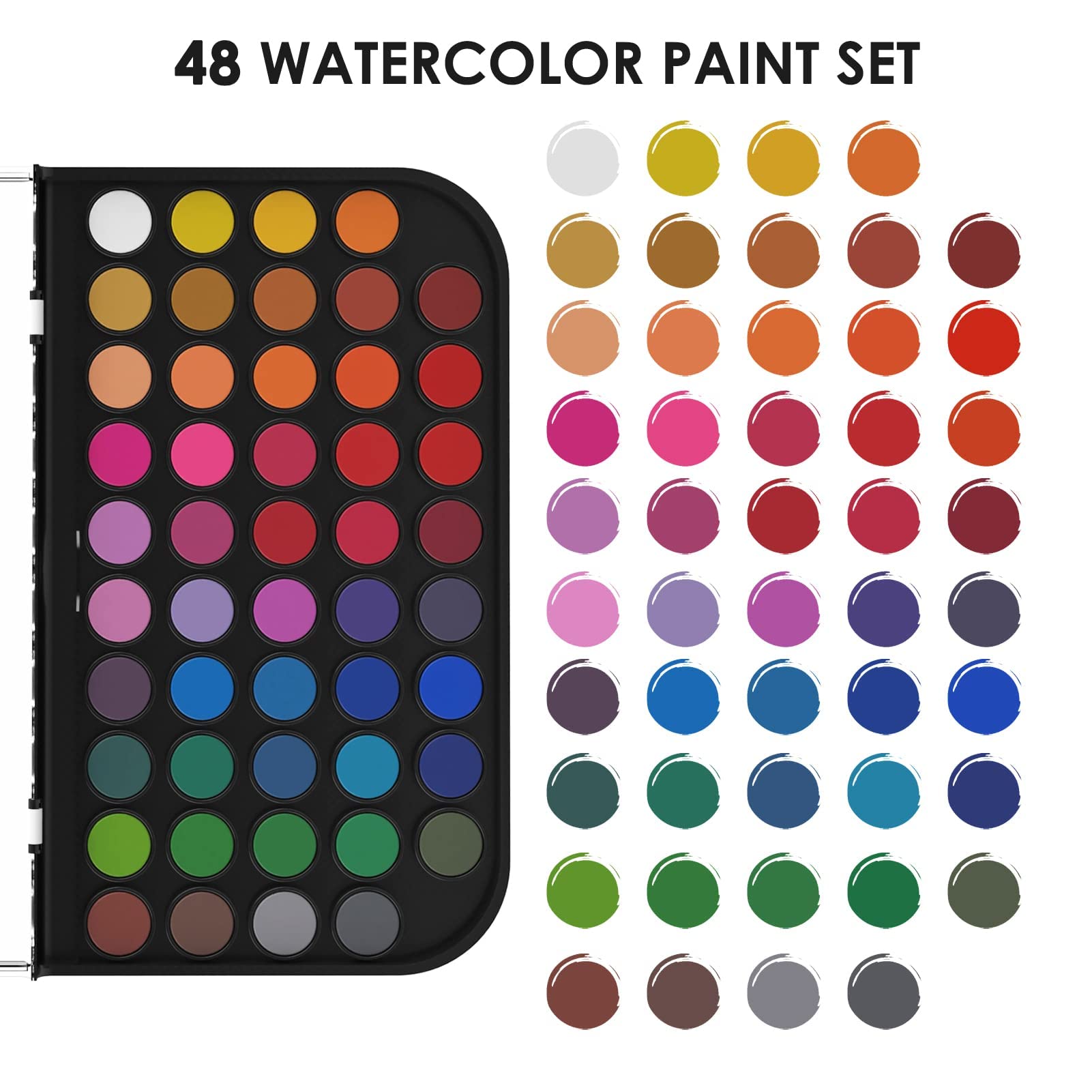 Funto Watercolor Set, 48 Color Paint Set, 10 Brushes, 30 Page Pad(9