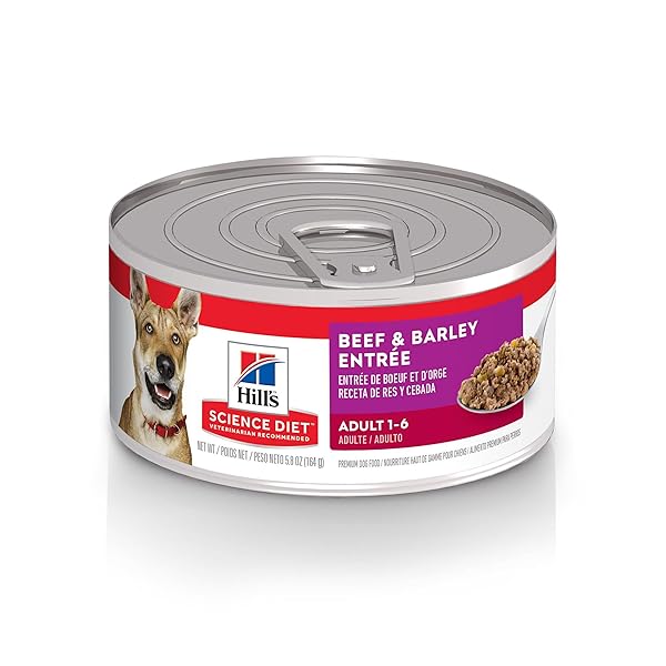 HILL’S SCIENCE DIET ADULT 1-6, ADULT 1-6 PREMIUM NUTRITION, WET DOG FOOD, BEEF & BARLEY LOAF, 5.8 OZ CAN, CASE OF 24