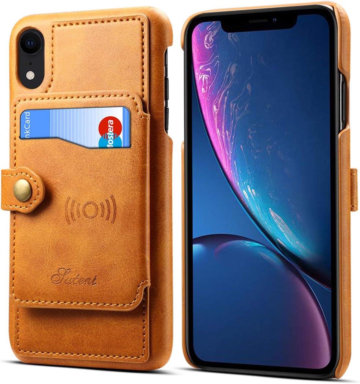 Cover Case for XR 2018 6.1 iPhone Apple,Wallet Khaki Leather ID Credit Card Slot Slim Shell