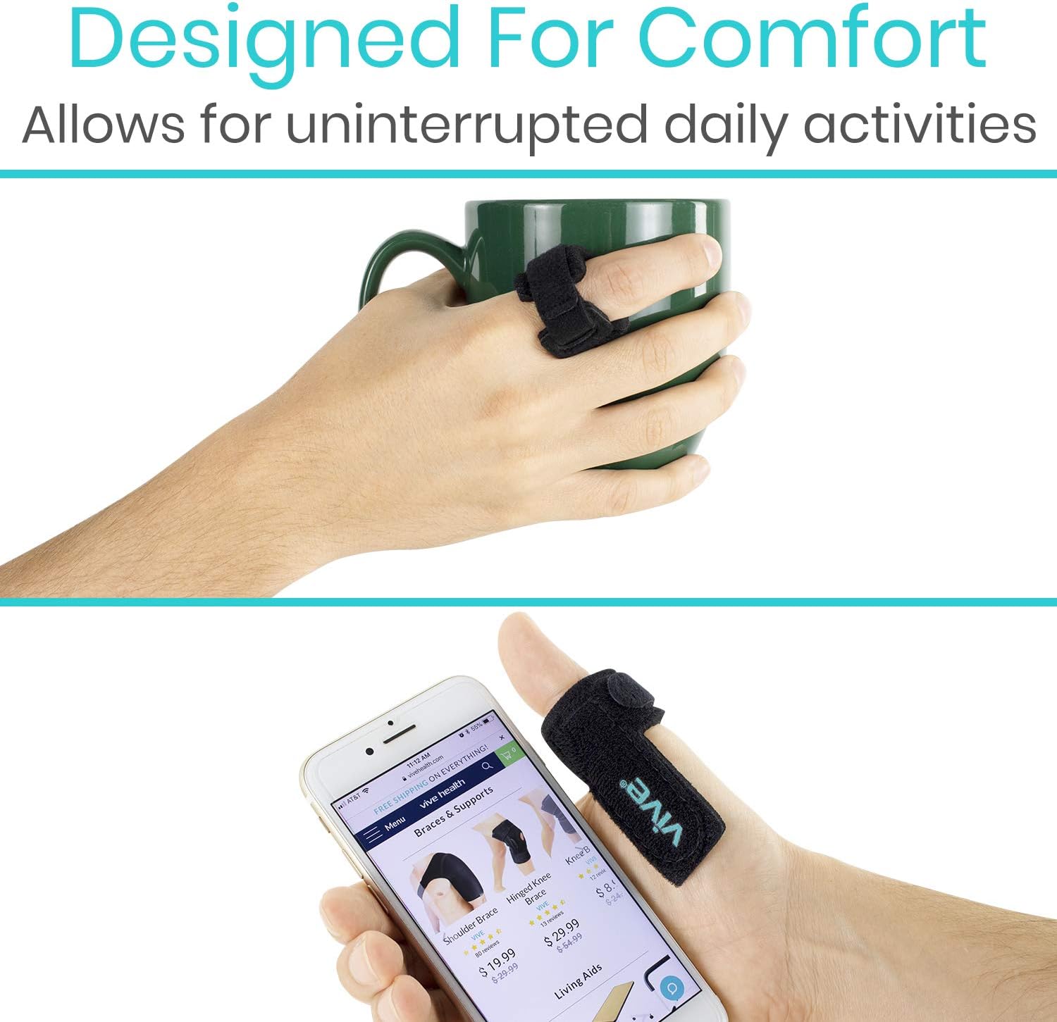 Vive Trigger Finger Splint - Support Brace for Middle, Ring, Index, Thumb and Pinky - Straightening Curved, Bent, Locked and Stenosing Tenosynovitis Hands - Tendon Lock Release Stabilizer Knuckle Wrap: Health & Personal Care