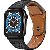 NPET Western Engraved Feather Genuine Leather Bands for Watch 49mm 45mm 44mm 42mm 41mm 40mm 38mm, Compatible with iWatch Ultra SE2 SE Series 8 7 6 5 4 3 2 1