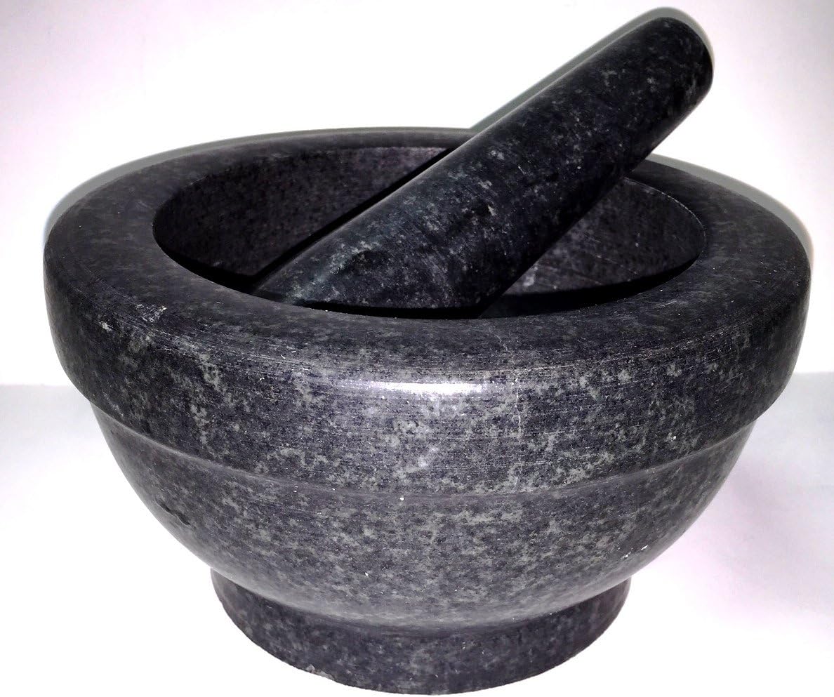 Super Strong (Granite) Black Stone Mortar and Pestle (6In