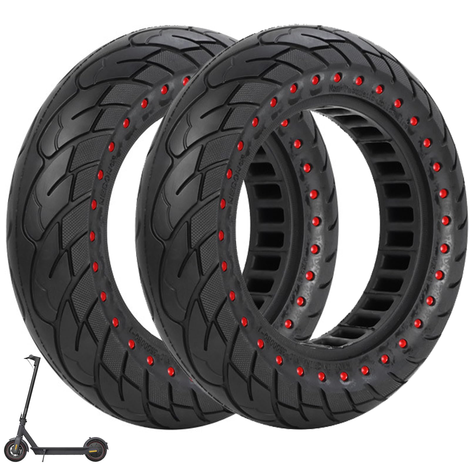 VOLOHAS 60/70-6.5 Solid Rubber Tyres 10 x 2.5 for Segway Ninebot Max G30 / G30E / G30LP Electric Scooter Front or Rear Honeycomb Tyres Anti-Slip Puncture Proof (Red Dot 2 PCS) — image 1