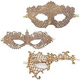 TFTSR Masquerade Masks for Women Couples,Men Mardi Gras Mask,Girls Black Gold Lace Costume,Adult Venetian Party Dress