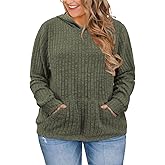 VISLILY Plus-Size-Hoodies for Women Casual Kangaroo Pocket Sweaters Trendy Long Sleeve Pullover Sweatshirts Cute Loose Tops