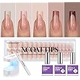 BTArtboxnails XCOATTIPS French Gel Nails - Skin Tones Press on Nails Square, Long Soft Gel Nail Tips with Nail Gel, French Protecting Duo, Nail Lamp, All in One Fake Nail