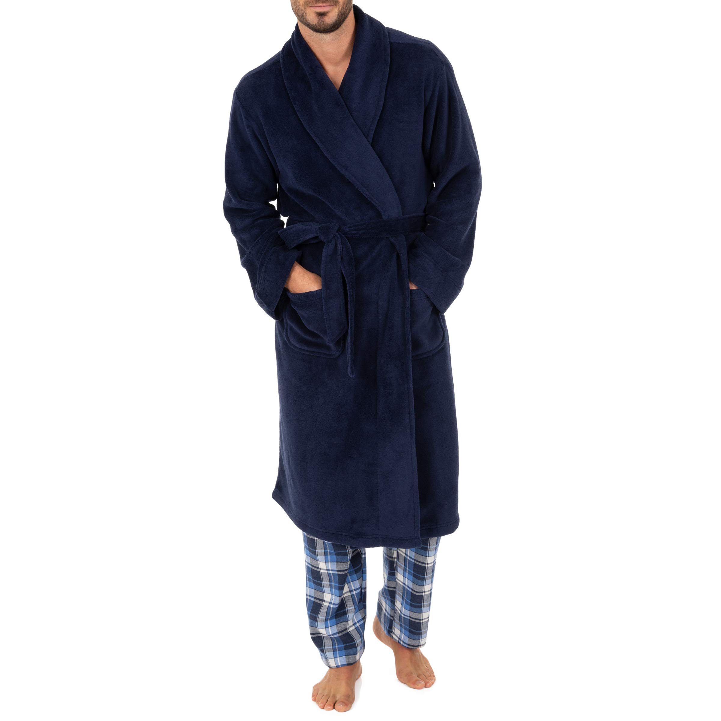 IZOD Men's Comfort-Soft Fleece Robe, Navy, One Size Image