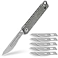 KeyUnity KK02 Titanium Flipper Pocket Knife, Quick Open Keychain Folding Knife with #24 Replaceable Blades for Everyday Carry (Suminagashi Pattern)