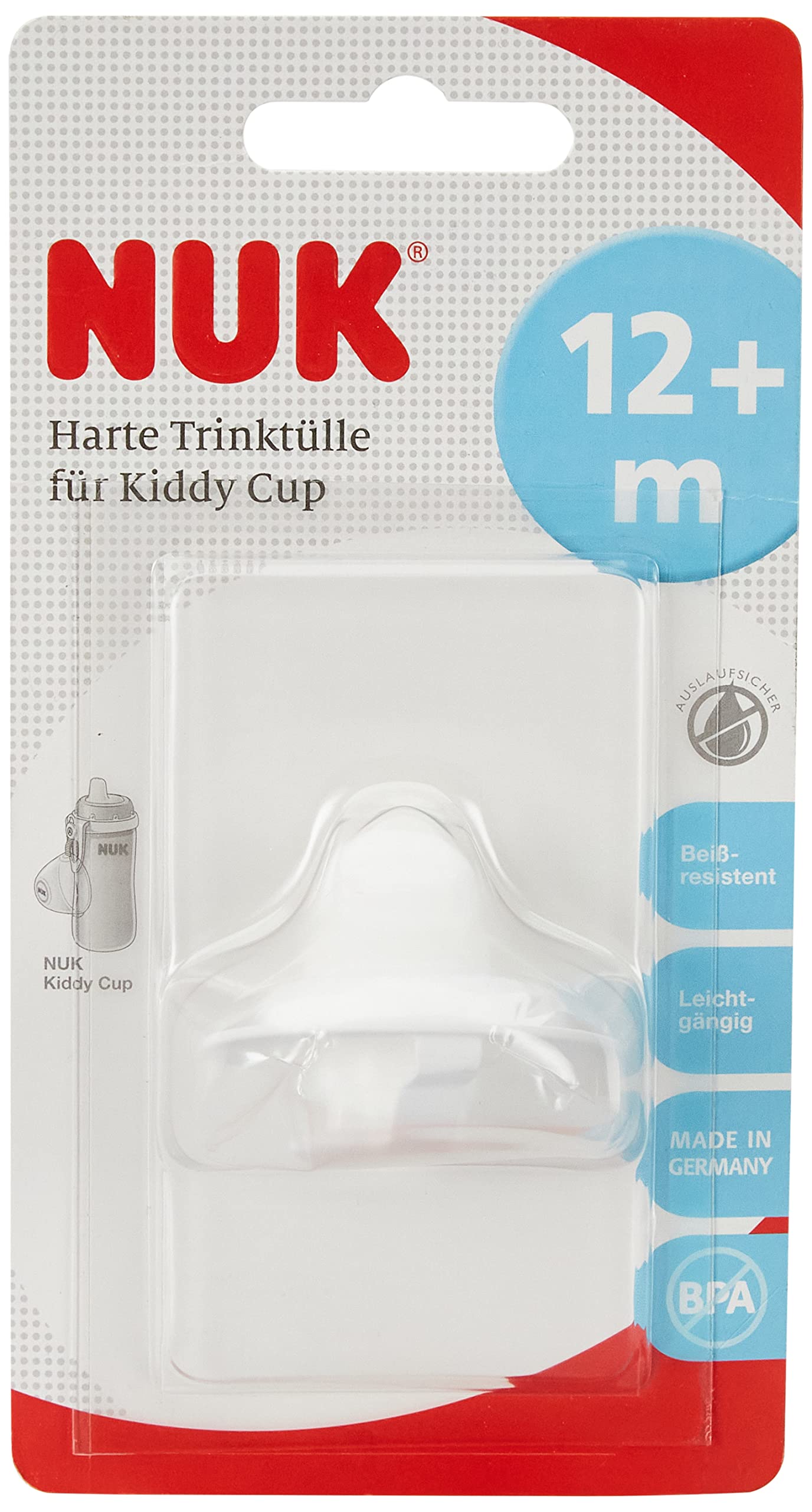 NUK 10255311 Hard Drinking Spout for Kiddy Cup, Bite-Resistant, Smooth and Leak-Proof, from 12 Months, BPA White