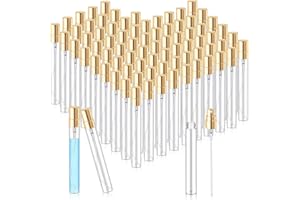 Zhehao 50 Pcs Mini Spray Bottles 10 ml Clear Glass Perfume Bottles Refillable Fine Mist Perfume Atomizer Portable Empty Sample Containers for Cleaning, Essential Oils, Travel (Gold Cap)