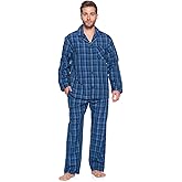 Ashford & Brooks Men’s Long Sleeve Pajamas Set | Woven Plaid Sleepwear & Loungewear Button Down PJ Set