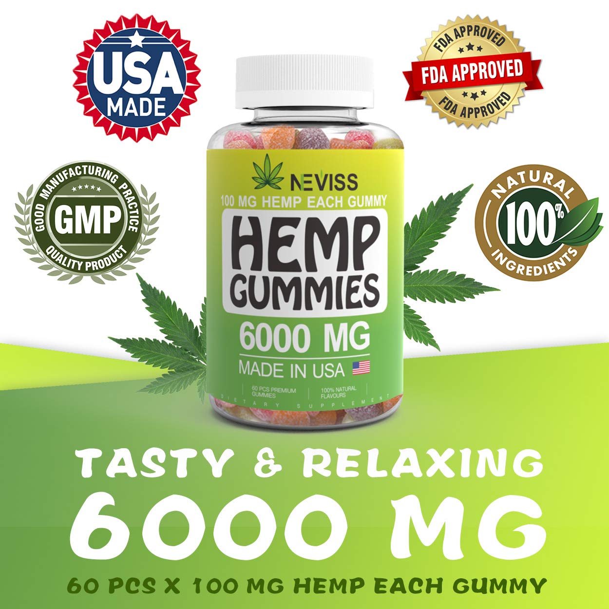 Omega 3, 6 & 9 Gummies 6000 MG - Natural Premium Herbal Extract - Omega Organic Gummies - Relaxing, Pain Relief, Stress & Anxiety Relief - Made in USA