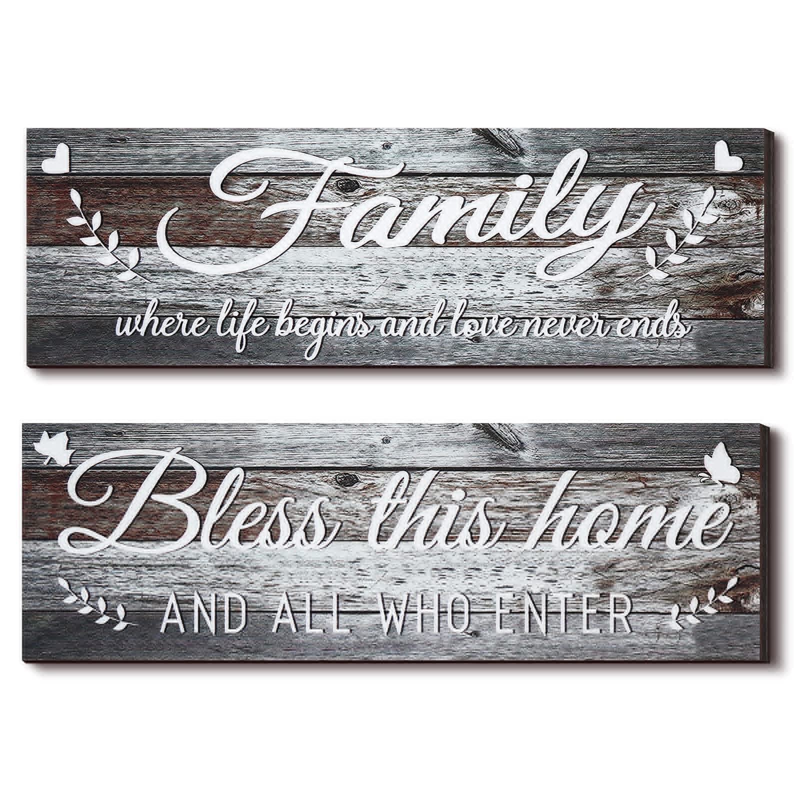 Jetec Wooden Plaque Rustic Bless This Home Wall Art, 13.8 x 4.7 Inch, Gray, Living Room, Bedroom Decor, 2pcs