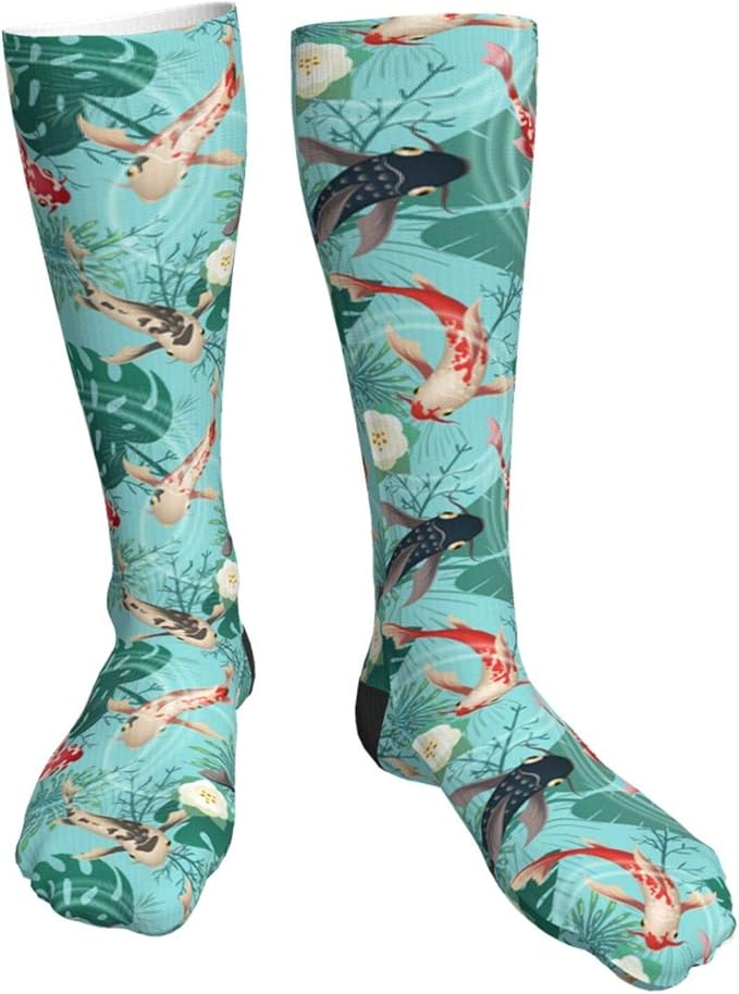 Koi Fish With Floral Tropical Palm Leaves Compression Socks for Women