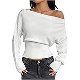 SHENHE Women's Off The Shoulder Sweater Lightweight Cinched Waist Fall Knit Sweater Pullover