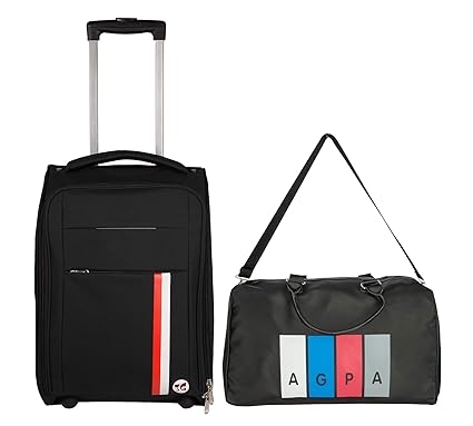 3G 20 inch / 55 cme Cabin Size Suiztcase Plus 18 inch Leather Gym Bag Combo of 2 Pcs (Black)