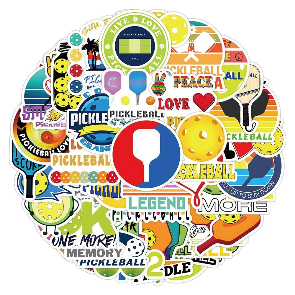 50 Pcs Pickleball Stickers Waterproof Funny Sports Stickers for Water Bottle Laptop Luggage Helmet Refrigerator Scrapbook Bike Computer Car,Vinyl Trendy Pickleball Sticker for Teens Adults