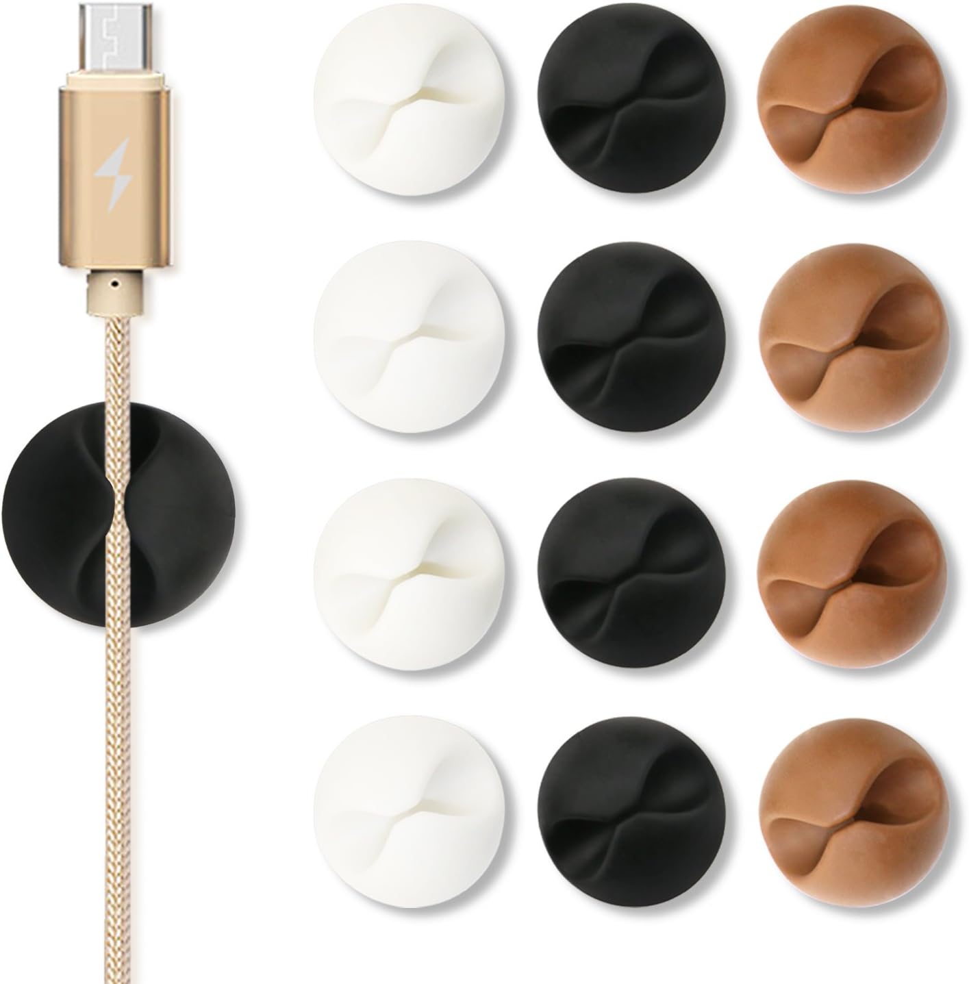 Cable Clips, ONME Cable Holder Multipurpose Cord Management for Home Non-Toxic Rubber Material Self-Adhesive Desk Cord Clips Durable Cord Organizer Cord Holder for Office and Car (3 Colors 12pcs)