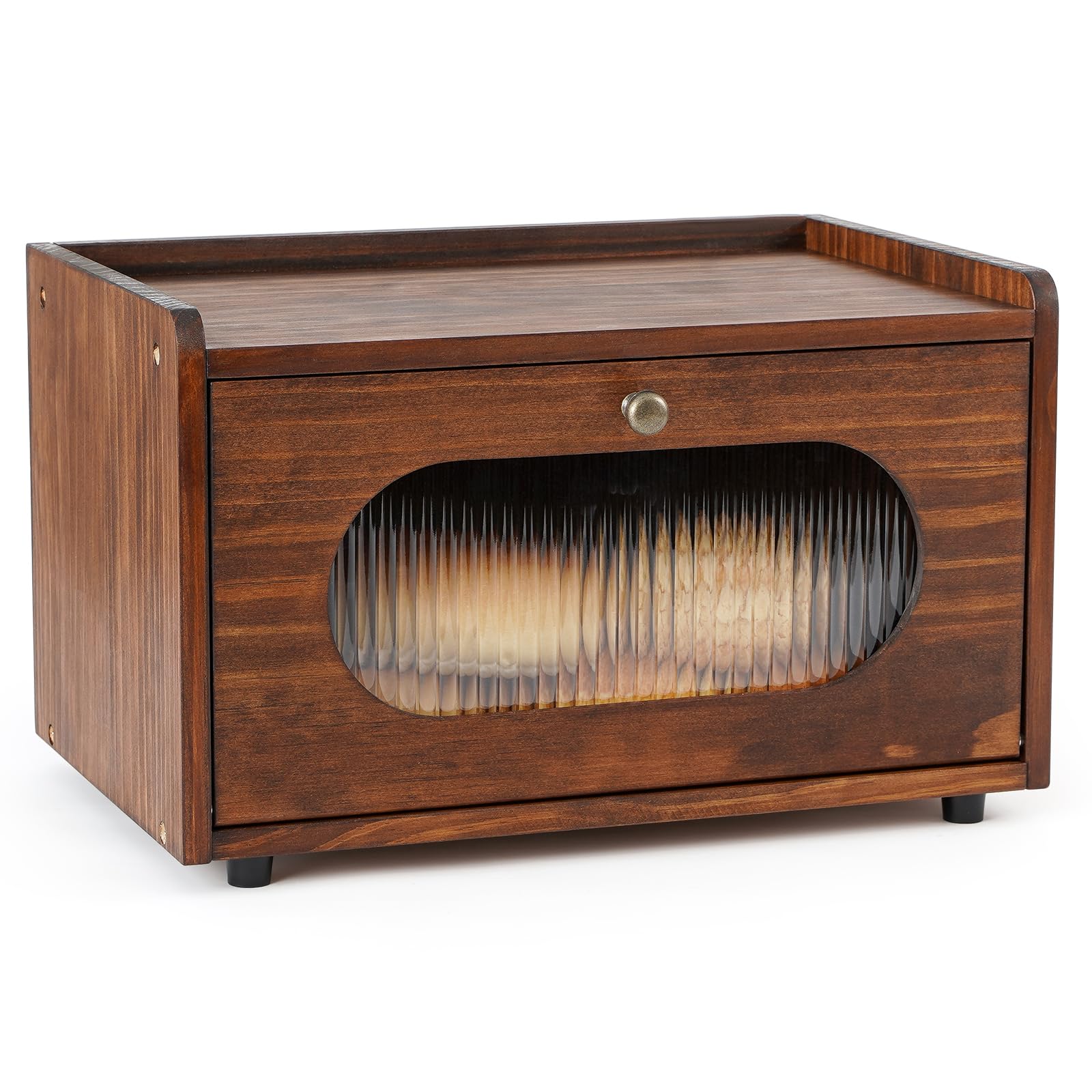 Photo 1 of Sunhoo Bread Box for Kitchen Countertop Storage Wooden Breadbox Holder Container Morden Rustic Fresh Bread Keeper Farmhouse Stackable Organizer Bin for Homemade Food Shelf Acrylic Window (Brown)