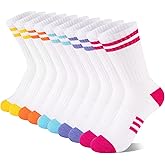 Comfoex 10 Pairs Girls Crew Long Athletic Socks for 4-6 6-8 8-10 Years Old Kids Calf Sports Cotton Socks Half Cushioned