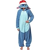 Disney Lilo & Stitch Kigurumi Unisex Christmas Santa Hat Women's Sherpa Costume One Piece Pajama Hooded Union Suit
