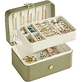 SONGMICS Jewelry Organizer Box, Travel Jewelry Case, 2-Layer Travel Case for Earrings, Necklaces, Bracelets - Portable Jewelry Storage with Large Capacity, Gift Idea, Laurel Green UJBC166C02