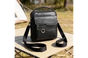 Men's Crossbody Shoulder Bag for Work Business Travel Large Capacity Faux Leather Messenger Bag with Multiple Pockets (Black)