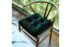 vctops Soft Velvet Chair Pads with Ties Comfy Solid Seat Cushion for Dining Chairs, Office Chairs, Hardwood Floors (Mo Green, 16"x16")