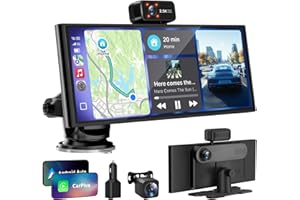 TUIFAC CarPlay Screen for Car Tablet Android Auto Smart Screen for Car, Portable Car Play with 3 Channel 3K Dash Cam,10.26” Wireless Display with FM Radio Stereo Bluetooth 5.2, 32GB TF Card Black