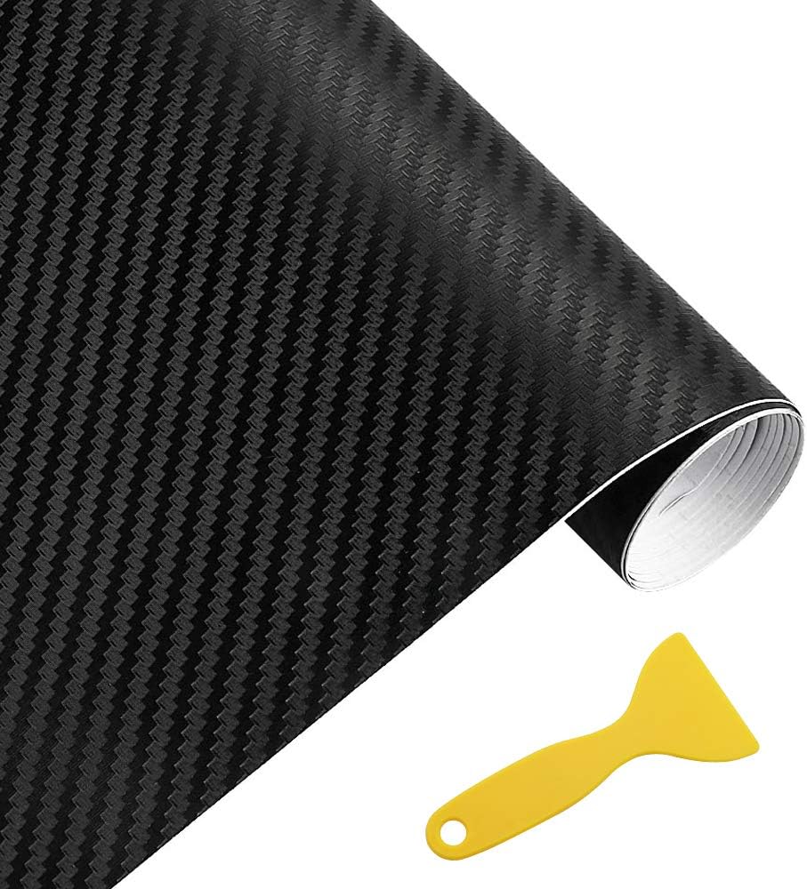 MZMing 3D Carbon Fibre Vinyl Wrap Roll 152x30cm Matte Black PVC Car Wrap Sheet Roll Waterproof No-Bubble Self-Adhesive Car Sticker