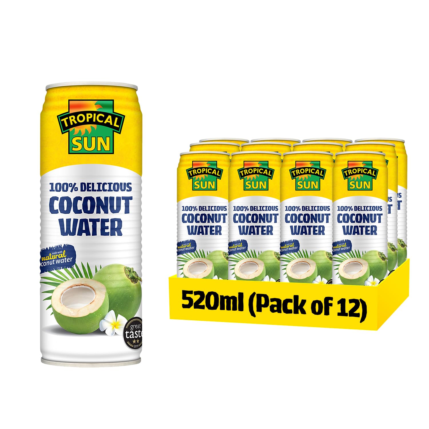 Tropical Sun 100% Delicious Coconut Water 520ml (Pack of 12) | Pure coconut water multipack with Natural Coconut Flavour | No Added Sugar | Ideal for Hydration & Instant Refreshment