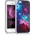 kwmobile Case Compatible with Apple iPhone SE (1.Gen 2016) / iPhone 5 / iPhone 5S - Crystal TPU Cover with UV Print and Transparent Edge - Outer Space Multicolor/Dark Pink/Black