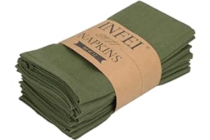 INFEI Solid Color Cotton Linen Blended Thin Dinner Napkins - Pack of 12 (40 x 40 cm) - for Events & Home Use (Army Green)
