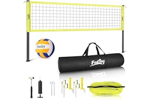Fostoy Volleyball Net Outdoor, Professional Portable Volleyball Net Set with Adjustable Height Poles, Anti-Sag System, Soft Volleyball, Pump, Boundary Line and Carrying Bag for Backyard, Beach, Lawn