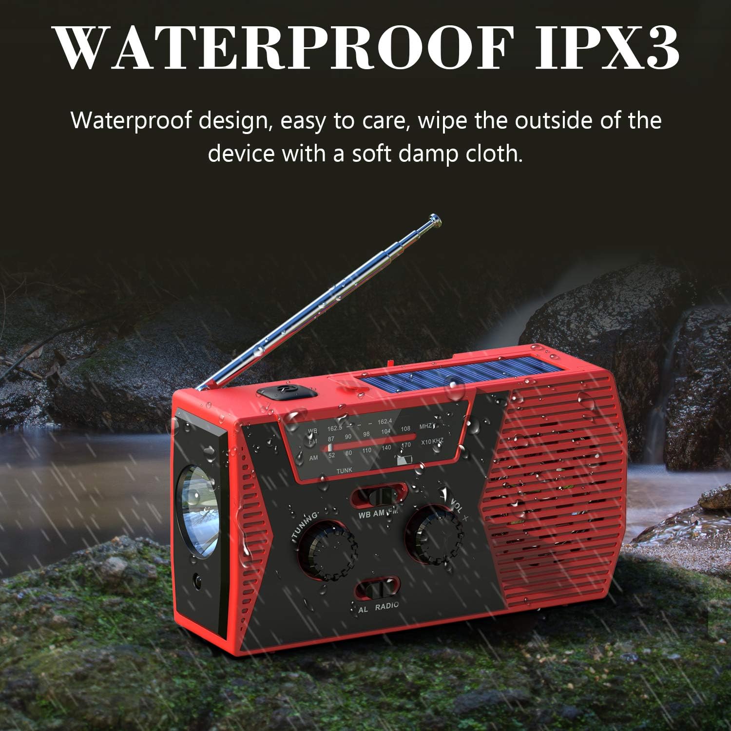 Emergency Solar Hand Crank Portable Radio, NOAA Weather Radio for Household and Outdoor Emergency with AM/FM, LED Flashlight, Reading Lamp, 2000mAh Power Bank USB Charger and SOS Alarm: Home Audio & Theater