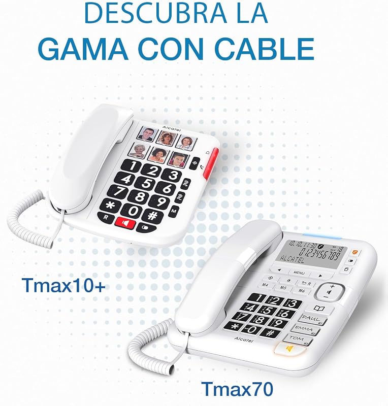 TMAX 10+ Telemóvel com fio para seniores - Teclas grandes - Amplificação de áudio - Teclas para fotografia - Mãos livres - Indicador de luz de chamada - Toque alto - Compatível com aparelhos auditivos — foto 5 de 6