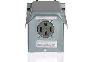 Leviton 50A Outdoor EV Charging Outlet with Metal Weather-Resistant Cover, Surface Mount, EVCVM-050, Gray