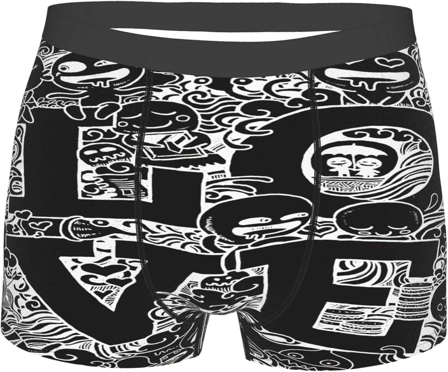 Monochrome love Cartoon Lovers Men's Boxer Briefs with Built-in
