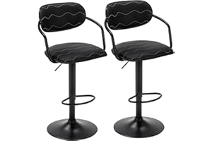 VECELO Bar Stools Set of 2, Adjustable Counter Height Barstools with Back and Arm, Swivel Bar Chairs/PU Leather Kitchen Island Stools for Pub/Dining Room/Living Room, Black